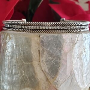 Yurman Like Silver Twisted Rope Bracelet with Diamonds